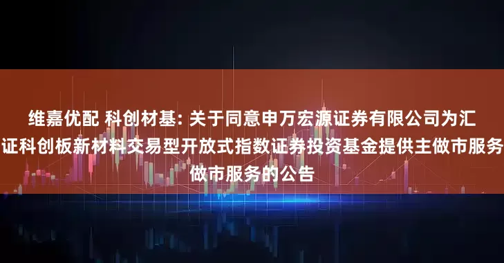 维嘉优配 科创材基: 关于同意申万宏源证券有限公司为汇添富上证科创板新材料交易型开放式指数证券投资基金提供主做市服务的公告